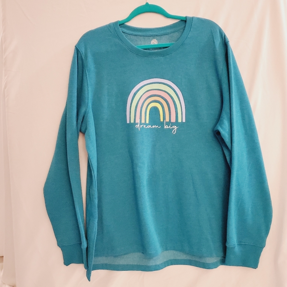 PositiviTees NWOT Teal Dream Big Rainbow Sweatshirt Size XL 16/18